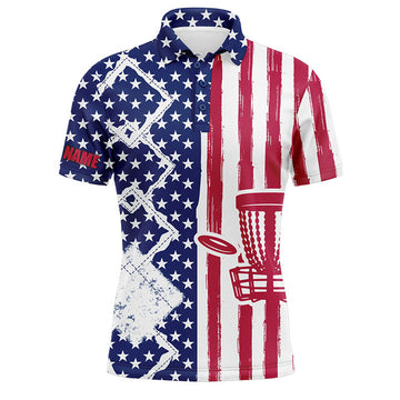 Custom Name American Flag Disc Golf Basket Apparel Gift Men's Polo Shirt S-5XL