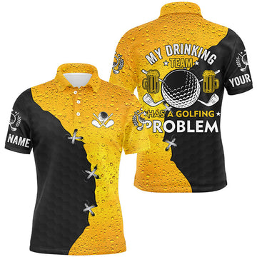 Custom Name Golf Polo My Drinking Team Beer Black Men's Polo Shirt S-5XL