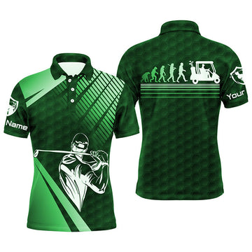 Custom Name Green Golf Evolution Funny Golf Top Men's Polo Shirt S-5XL