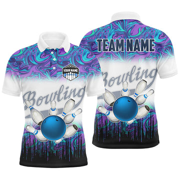 Custom Blue Purple Marble Bowling Team Mens Polo Shirt S-5XL