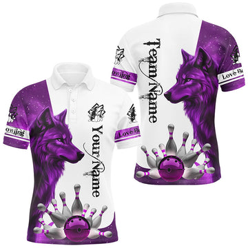 Purple Galaxy Wolf Bowling Quarter Zip Custom Team Men's Polo Shirt S-5XL