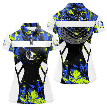 Custom Name Green Blue Camo White Golf Gift for Ladies Women's Polo Shirts S-5XL