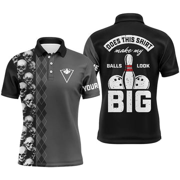 Funny Black Skull Bowling Custom Name Men's Polo Shirt S-5XL