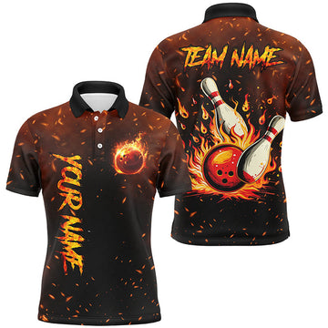 Flame Bowling Jerseys for Men Quarter-Zip Team Gift Men's Polo Shirt S-5XL