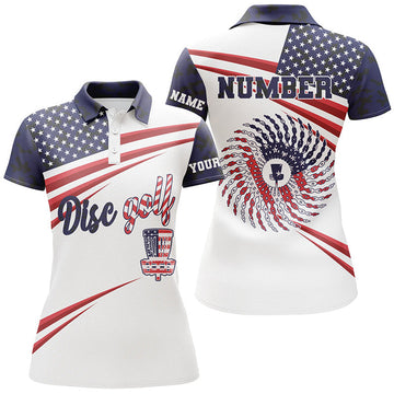 Custom American Flag Disc Golf Shirt 4th of July Gift for Women's Polo Shirts S-5XL