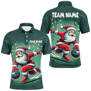 Funny Green Santa Bowling Quarter Zip Custom Christmas Men's Polo Shirt S-5XL