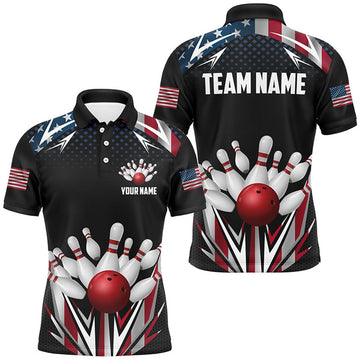 American Flag Bowling Men's Polo Shirt S-5XL