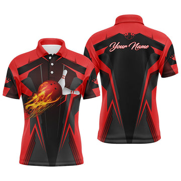 Personalized Bowling Polo Shirt Flame Design Men's Polo Shirt S-5XL
