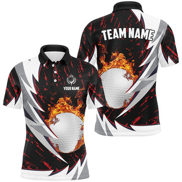 Custom Flame Golf Ball Black White Golf Clothing Men's Polo Shirt S-5XL