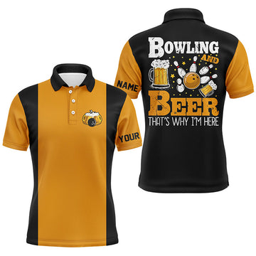 Black Yellow Retro Bowling Beer Custom Men's Polo Shirt S-5XL