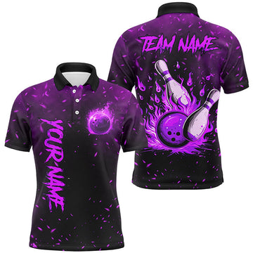 Purple Flame Bowling Jersey Custom Quarter Zip Team Gift Men's Polo Shirt S-5XL