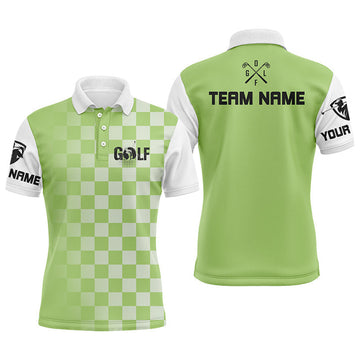 Custom Name Green Checkered Golf Polo Men's Polo Shirt S-5XL