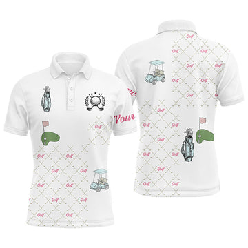White Mens Golf Polo Shirts Custom Golf Clubs Pattern Mens Polo Shirt S-5XL