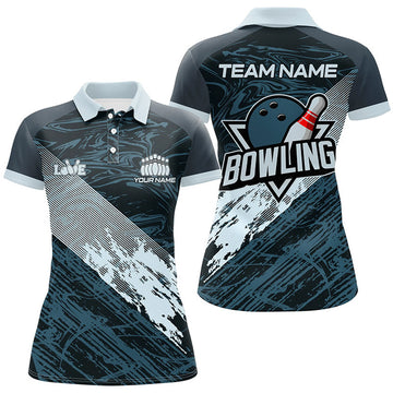 Custom Blue Camo Bowling Ball And Pins Gift Women's Polo Shirts S-5XL