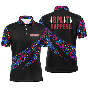 Split Happens Personalized Bowling Camo Team League Jersey Men's Polo Shirt S-5XL