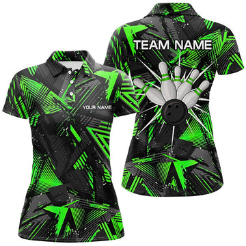 Custom Black Green Camo Bowling Shirt Team Design Women's Polo Shirts S-5XL