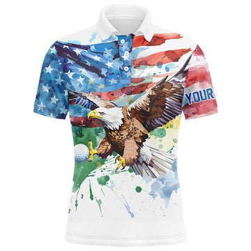 Watercolor American Flag Eagle Golf Ball Custom Mens Polo Shirt S-5XL
