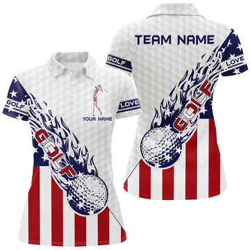 Custom Name American Flag Golf Shirt Patriot Gift White Women's Polo Shirts S-5XL