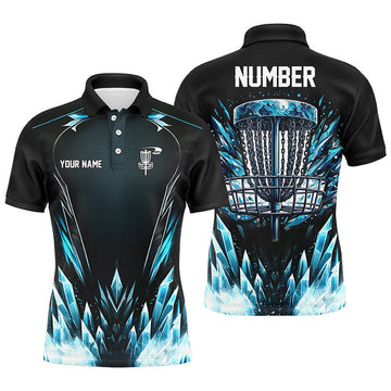 Custom Icy Blue Black Disc Golf Jerseys Frisbee Golf Men's Polo Shirt S-5XL