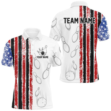 White Camo American Flag Bowling Style Short Sleeve Men's Polo Shirt S-5XL