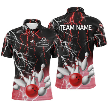 Custom Red Lightning Thunder Team Bowling Polo Shirt for Men S-5XL