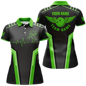 Custom 3D Bowling Shirt Short Sleeve Heartbeat Women's Polo Shirts S-5XL
