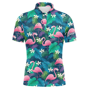 Custom Golf Polo Shirt Flamingo Green Tropical Leaf Gift Men's Polo Shirt S-5XL