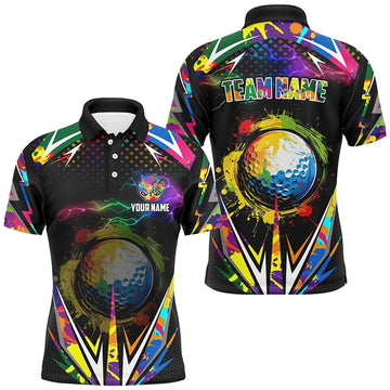 Custom Black Golf Attire Colorful Lightning Team Jersey Men's Polo Shirt S-5XL