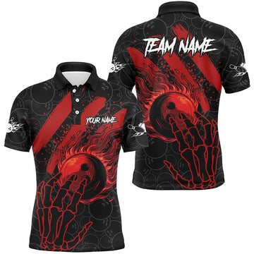 Black Red Flame Camo Bowling Style Short Sleeve Men's Polo Shirt S-5XL