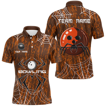 Orange Camo Bowling Custom Spider Web Halloween Team Men's Polo Shirt