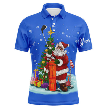 Christmas Golf Shirt Custom Name Santa Golfer Gift Men's Polo Shirt S-5XL