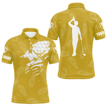 Custom Golf Polo Shirt Name Golf Clubs Pattern Yellow Men's Polo Shirt S-5XL
