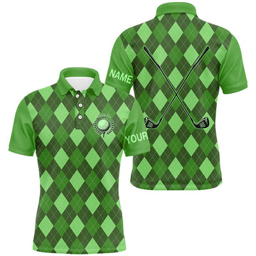 Personalized Green Argyle Golf Outfit Custom Name Gift Men's Polo Shirt S-5XL