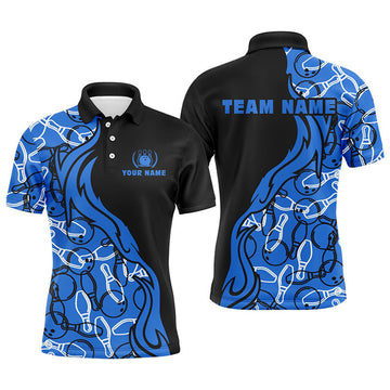 Black and Blue Pattern Bowling Shirt for Men Custom Team Men's Polo Shirt S-5XL