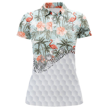 Custom Tropical Flamingo Palm Hibiscus Golf Tops for Team Women's Polo Shirts S-5XL