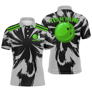 Black Gray Bowling Style Short Sleeve Men's Polo Shirt S-5XL