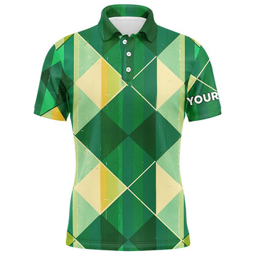 Green Yellow Argyle Plaid Men's Golf Polo Shirts Custom Men's Polo Shirt S-5XL
