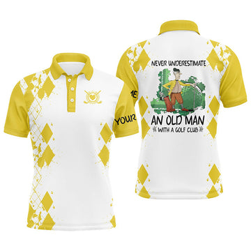 Golf Shirt Never Underestimate an Old Man with Yellow Men's Polo Shirt S-5XL