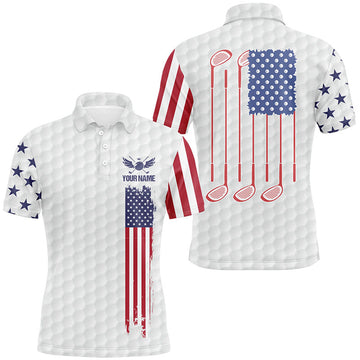 Custom Patriotic Golf Shirt American Flag Golf Clubs Men's Polo Shirt S-5XL