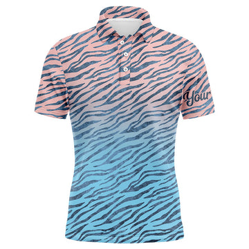 Pink Blue Tiger Pattern Golf Polo Custom Mens Gift Mens Polo Shirt S-5XL