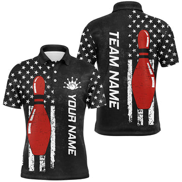 Retro Black American Flag Quarter Zip Patriotic Shirt Men's Polo Shirt S-5XL