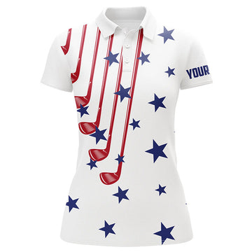 Custom White American Flag 4th July Patriotic Golf Shirt Women's Polo Shirts S-5XL