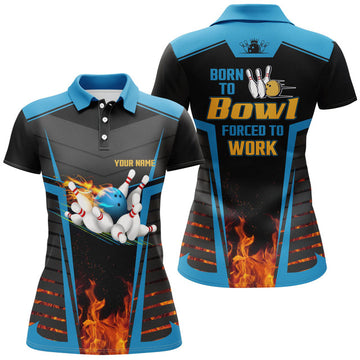 Custom Bowling To Bowl Forced To Work Flame Blue Women's Polo Shirts S-5XL