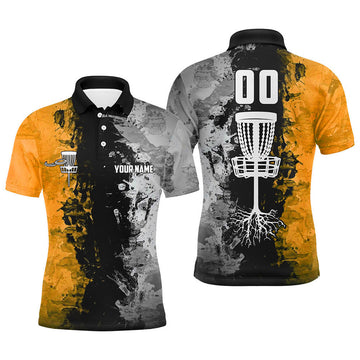 Custom Name and Number Disc Golf Basket Shirt Orange Men's Polo Shirt S-5XL