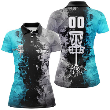 Custom Name And Number Disc Golf Basket Turquoise Women's Polo Shirts S-5XL
