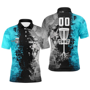 Personalized Disc Golf Basket Shirt Turquoise Men's Polo Shirt S-5XL