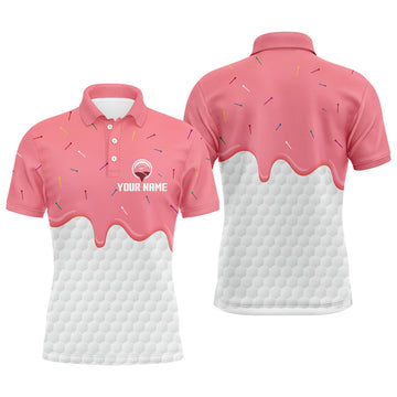 Custom Mens Golf Polo Shirts Pink Ice Cream Golf Gifts Men's Polo Shirt S-5XL