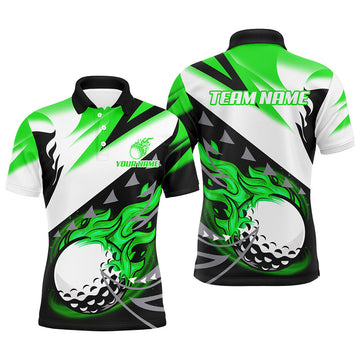 Custom Black and White Golf Shirt Flame Design Golf Gifts Men's Polo Shirt S-5XL