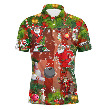 American Flag Santa Christmas Bowling Team Mens Polo Shirt S-5XL