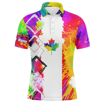 Watercolor Canada Flag Patriot Custom Golf Mens Polo Shirt S-5XL